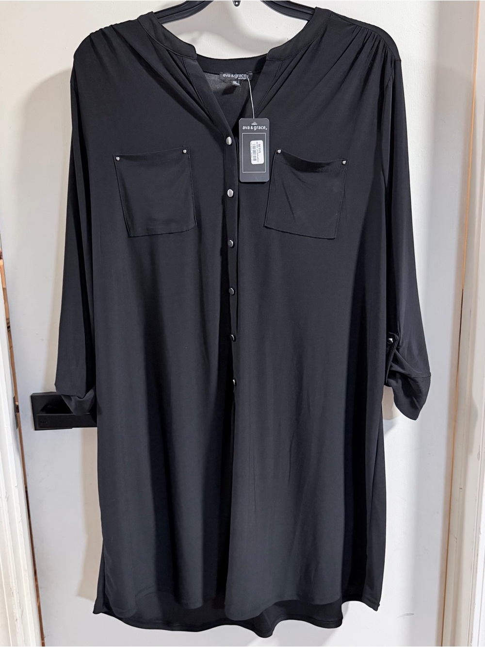 Ava & Grace Black Longline Casual Button-Down Shirt Dress 3X NEW B0039